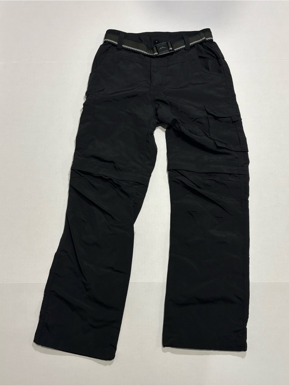 Unisex Kids Medium Black Convertible Cargo Pants Belted Ripstop Outdoor Hiking